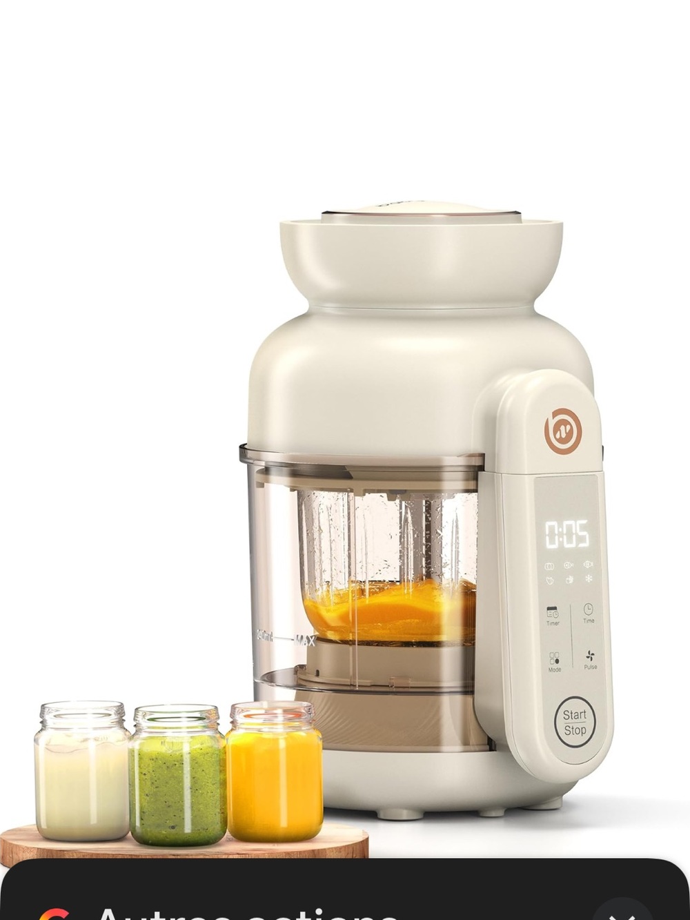 Cream Electric Baby Food Maker with Timer